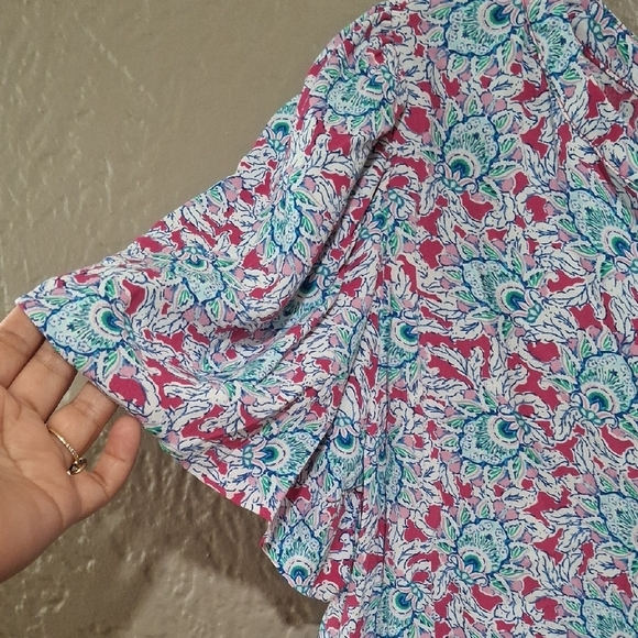 LOFT Women's Floral V-Neck Blouse - Blue and Red Size XL - Picture 4 of 9